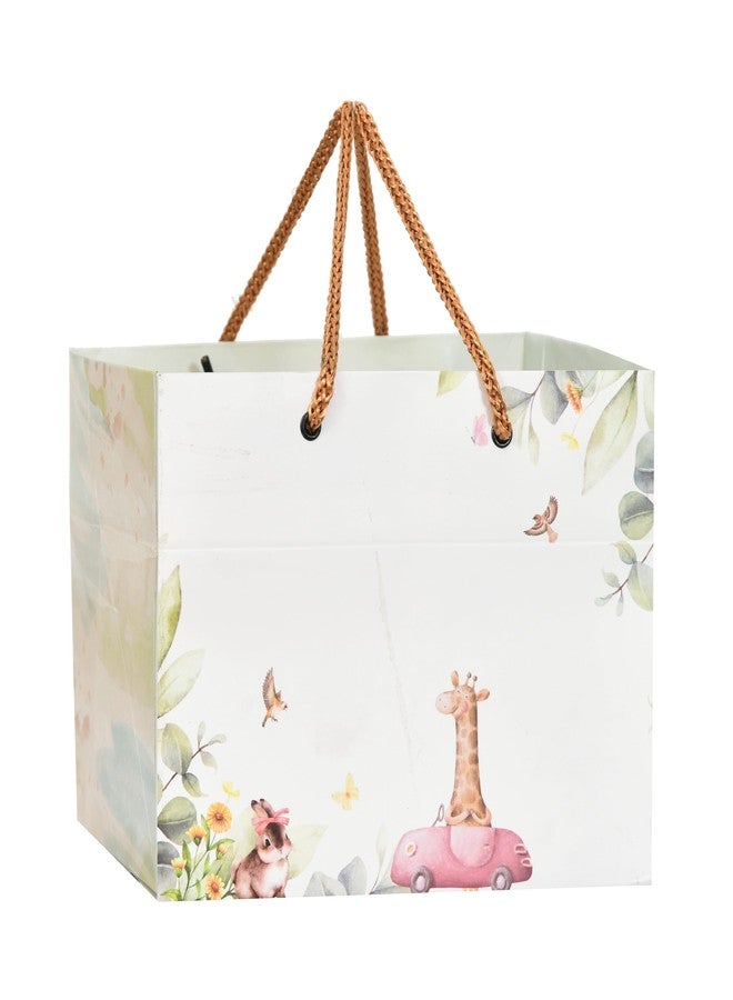 PPJ ® - HAPPY BIRTHDAY GIRAFFE CARTOON THEME PARTY (10 Pcs.) (HAMPER / SWEET BOX 500G / CAKE/ GHEVAR) PAPER CARRY BAG, 8 Inch X 8 Inch X 6 Inch for DIWALI/WEDDING/FUNCTION/BIRTHDAY/RETURN GIFTS/CHRISTMAS/GIFT BAGS/GIFT COVERS (Pack of 10) - Image 1